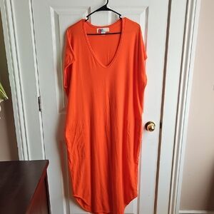 Bright Orange V-Neck Midi Dress